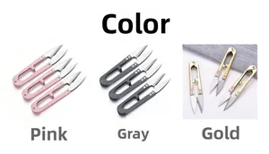 U-shaped stainless steel thread snips in pink, gray, and gold for sewing and DIY crafts