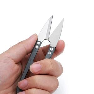 U-shaped stainless steel thread snips with black handle for sewing and DIY crafts