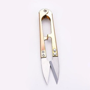Professional U-shaped gold handle thread snips made of stainless steel for sewing tasks
