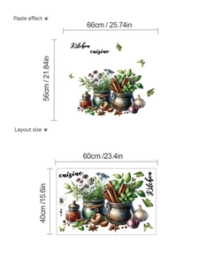 Kitchen wall decals featuring spice jars and herbs with dimensions of 60x40cm