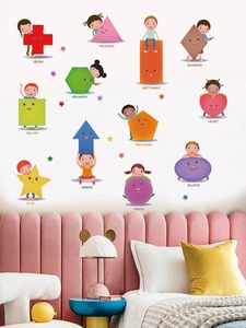 Details bunter geometrischer Formen und Zeichentrickfiguren Wandaufkleber für Kinderzimmer