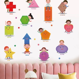 Pädagogische Wandtattoo geometrische Formen für Kinderzimmer mit bunten Comic-Motiven