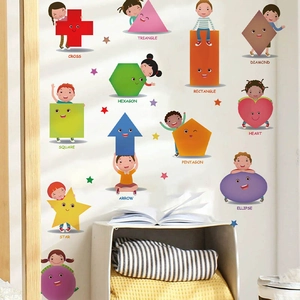 Pädagogische Wandtattoo geometrische Formen für Kinderzimmer mit Cartoon-Figuren