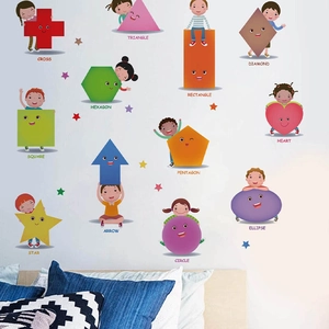 Pädagogische Wandsticker mit geometrischen Formen und Comicfiguren für Kinderzimmer