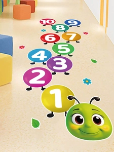 Detail of colorful caterpillar number hopscotch wall stickers for kids learning rooms