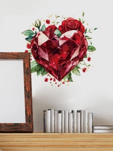 Detailed view of red diamond heart wall sticker with realistic roses on white wall