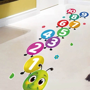 Colorful caterpillar number floor stickers for kids room wall decor and jumping game