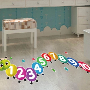 Colorful number caterpillar floor stickers for educational kids room and nursery decoration