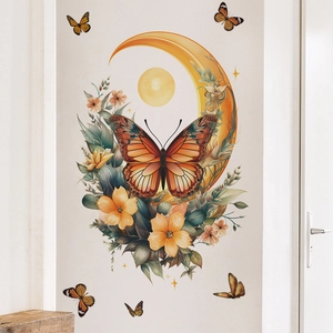 Vibrant orange butterfly and yellow moon flower wall stickers for cozy home wall decor