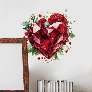 Watercolor heart red diamond and roses wall sticker for bedroom living room wall decor
