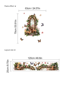Detail of deer and floral window wall stickers with dimensions 63x79cm after pasting