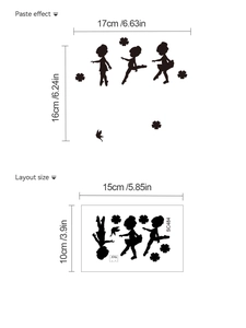 Detailed dimensions of three ballet girl wall stickers with flowers and layout sizes