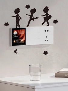 Detail of smart control panel with touchscreen and socket on ballerina wall decal background
