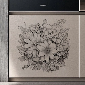 Sticker mural floral minimaliste noir et blanc pour décoration de meubles de maison