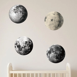 4er-Set realistische Mond-Wandaufkleber mit Krater-Texturen für Schlafzimmer und Kita
