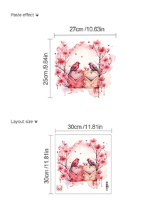 Detail of pink birds wall sticker showing the layout and final size for home decoration