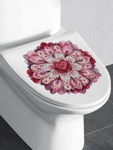 Vista de detalle de pegatina de flor mandala con corazón rojo para tapa de inodoro blanca