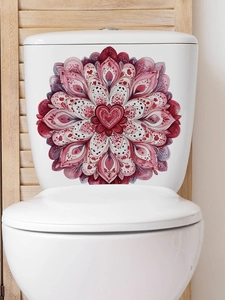 Detalle de pegatina de mandala para inodoro con corazón rojo y efecto acuarela