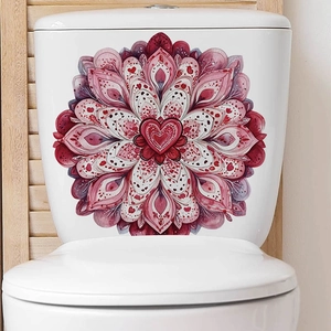 Pegatina de Pared Mandala Corazón Flor Impermeable PVC Extraíble Calcomanía de Inodoro para Día de San Valentín Hogar Baño Arte