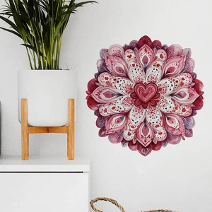 Vinilo decorativo mandala de corazón floral acuarela rojo y rosa para pared de interiores