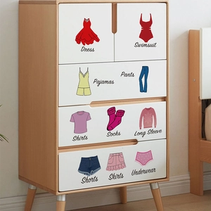 Cartoon Clothing Icon Wardrobe Organizer Stickers PVC Removable Closet Drawer Labels For Kids Room Home Organization Furniture Decals