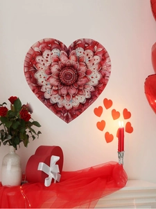 Detail of red mandala heart wall sticker with romantic roses and candle decor