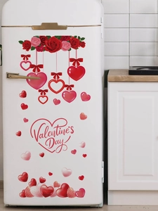 Valentine's Day rose and heart wall decals shown on a white vintage refrigerator