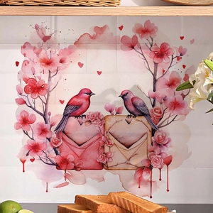 Romantic watercolor pink birds and cherry blossoms wall sticker for home decoration