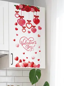 Detailed Valentine's Day wall decal featuring red roses and heart patterns on white cabinet