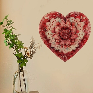 Self-adhesive red heart mandala wall sticker for bedroom decor with floral pattern