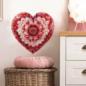 Mandala heart wall decal in red and pink for bedroom or living room decoration