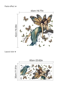 Detail der Layoutgröße und Klebewirkung eines Schmetterlingsfee Wandstickers Dekor