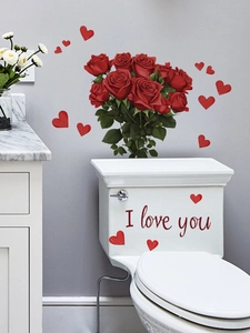 Close-up of romantic red rose and heart PVC wall stickers with I Love You lettering