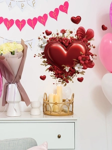 Detailed 3D Valentine's wall sticker featuring a large red heart with white floral accents