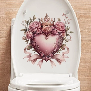 Romantic crown and pink rose heart waterproof PVC self-adhesive wall sticker for toilet lid