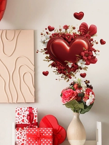Detail of 3D red heart wall sticker with floral patterns for Valentine interior decoration