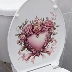 Romantic pink heart crown wall sticker for home decor with roses and ribbon design