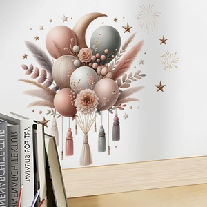 Bohemian PVC wall stickers with pink balloons stars and moon for bedroom decor