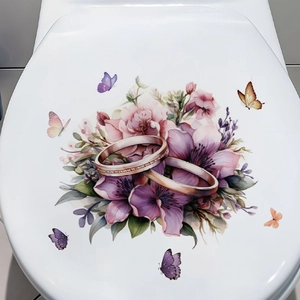 Purple flower and golden ring mural wall decal for bedroom or bathroom decoration