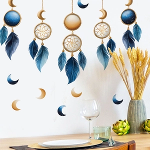 Stickers muraux autocollants plumes et lune pour décoration de chambre à coucher
