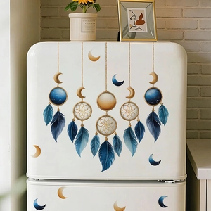 Stickers muraux attrape-rêves et lune bleu et or pour décoration de chambre en PVC