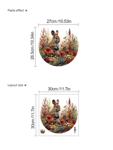 Detailed layout size and paste effect for self-adhesive Easter bunny flower wall sticker