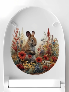 Detailed view of Easter bunny and floral PVC wall sticker on a white circular background