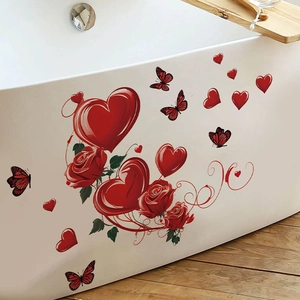 Romantic red heart balloon rose butterfly wall decals for bedroom and living room decor
