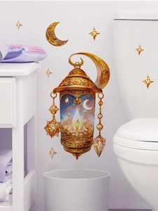 Detail of gold hollow lantern wall stickers with moon and stars for home decoration