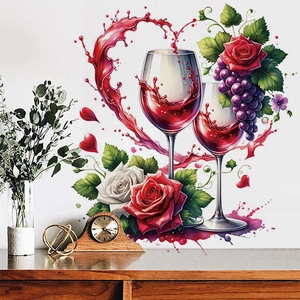 Romantisches Wandtattoo mit Rotwein-Herz, Rosen und Trauben für das Wohnzimmer Dekor