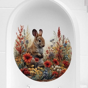 Easter bunny and colorful floral wall sticker for living room and bedroom decor
