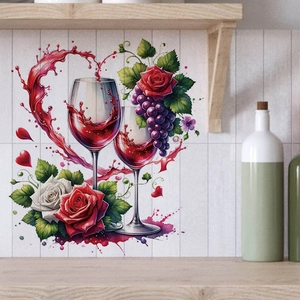 Aquarell Weinglas und rote Rosen Wandtattoo für romantische PVC Wanddekoration
