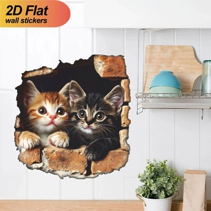 3D Cat Broken Wall Stickers PVC Waterproof Removable Self-adhesive Decals For Living Room Bedroom Kitchen Home Decor Art Mural Stickers