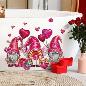 Valentine's Day Pink Gnomes Wall Stickers Removable PVC Love Heart Lips Decals For Bedroom Living Room Decor